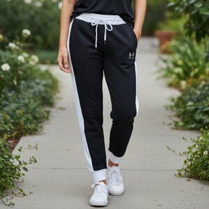 Under Armour Women’s Joggers Black White Colorblock Drawstring Sweatpants Size S